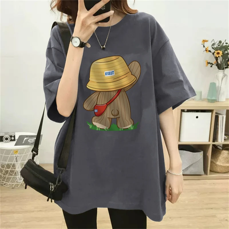 

Women's Summer T-shirts Casual Loose O-neck Short Sleeve Tops Harajuku Girls Oversize Tees Plus Size Lover's Cute BearTshirt