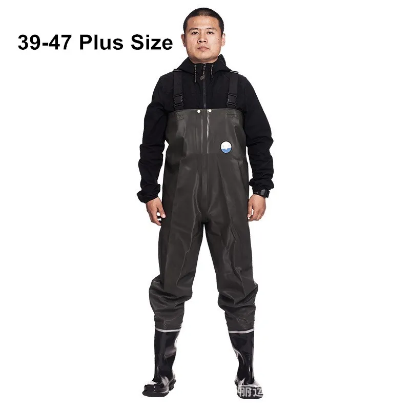 PVC Waterproof Fishing Pants Wading Shoes Mens 39-47 Plus Size Non-slip Breathable Rubber Wading Pants Boots