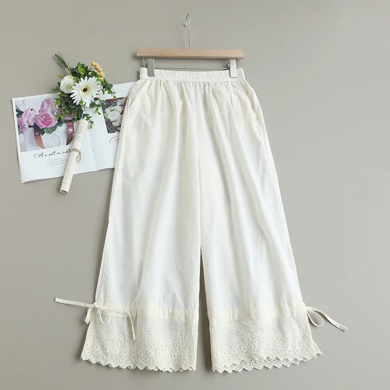 Брюки Женские однотонные с вышивкой милые повседневные свободные штаны