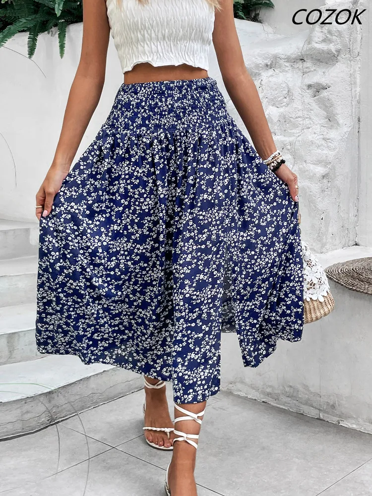 

Женская плиссированная юбка миди, привлекательная Повседневная офисная юбка с разрезом и принтом, 2023