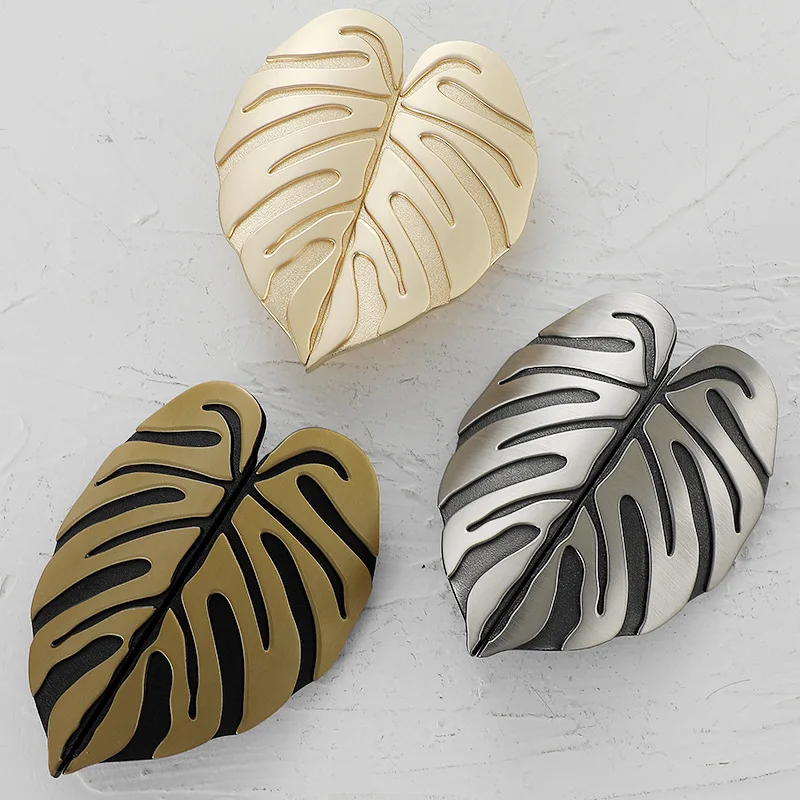 1 пара креативных ручек в форме листа Античная бронзовая Скандинавская дверная