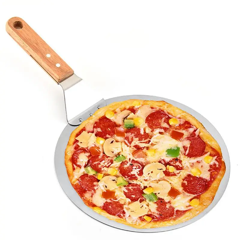 

Pizza Round Spatula with Wooden Handle Cake Pizza Scraper Peel Stainless Steel Paddle Kitchen Spatula Tool
