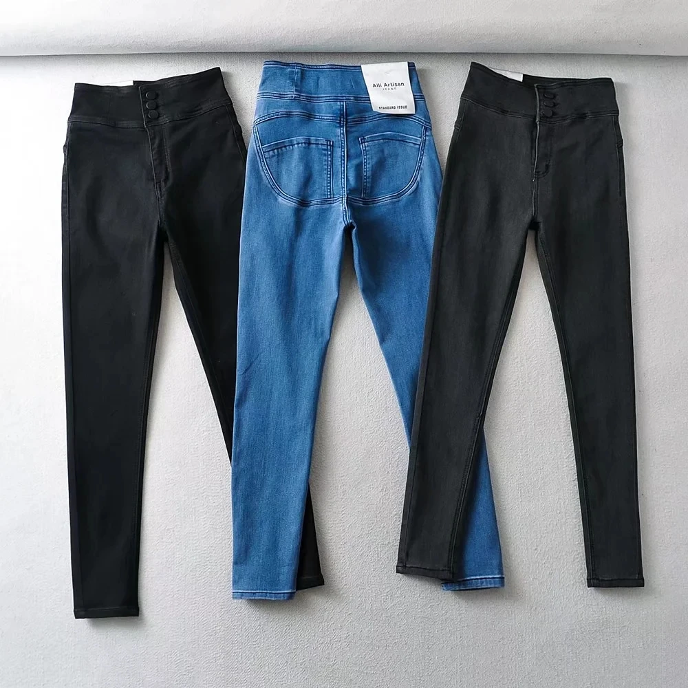 Jenny&Dave Push Up High Street Single Breasted Buttons High Waist Pencil Denim Pants Jeans Women Super Skinny Jeans Women