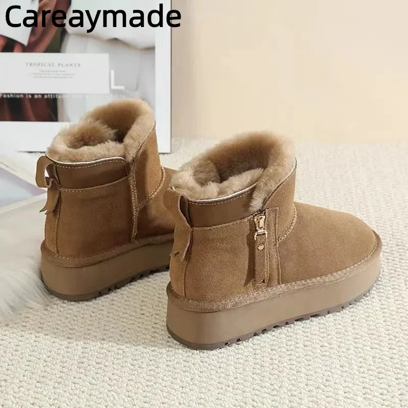 

Женские ботинки Careaymade из натуральной кожи, зимние теплые ботинки из воловьей шерсти с плюшевой подкладкой, противоскользящие