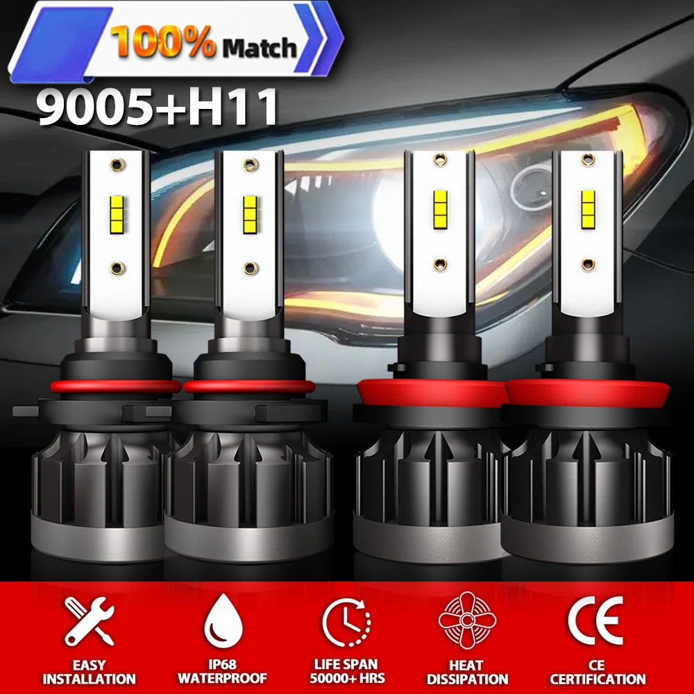 

4PCS Canbus Led Headlight Bulb Kit 9005 HB3 H11 Turbo LED Light CSP Chip 12V 6000K 40000LM 240W High Low Beam Auto Lights