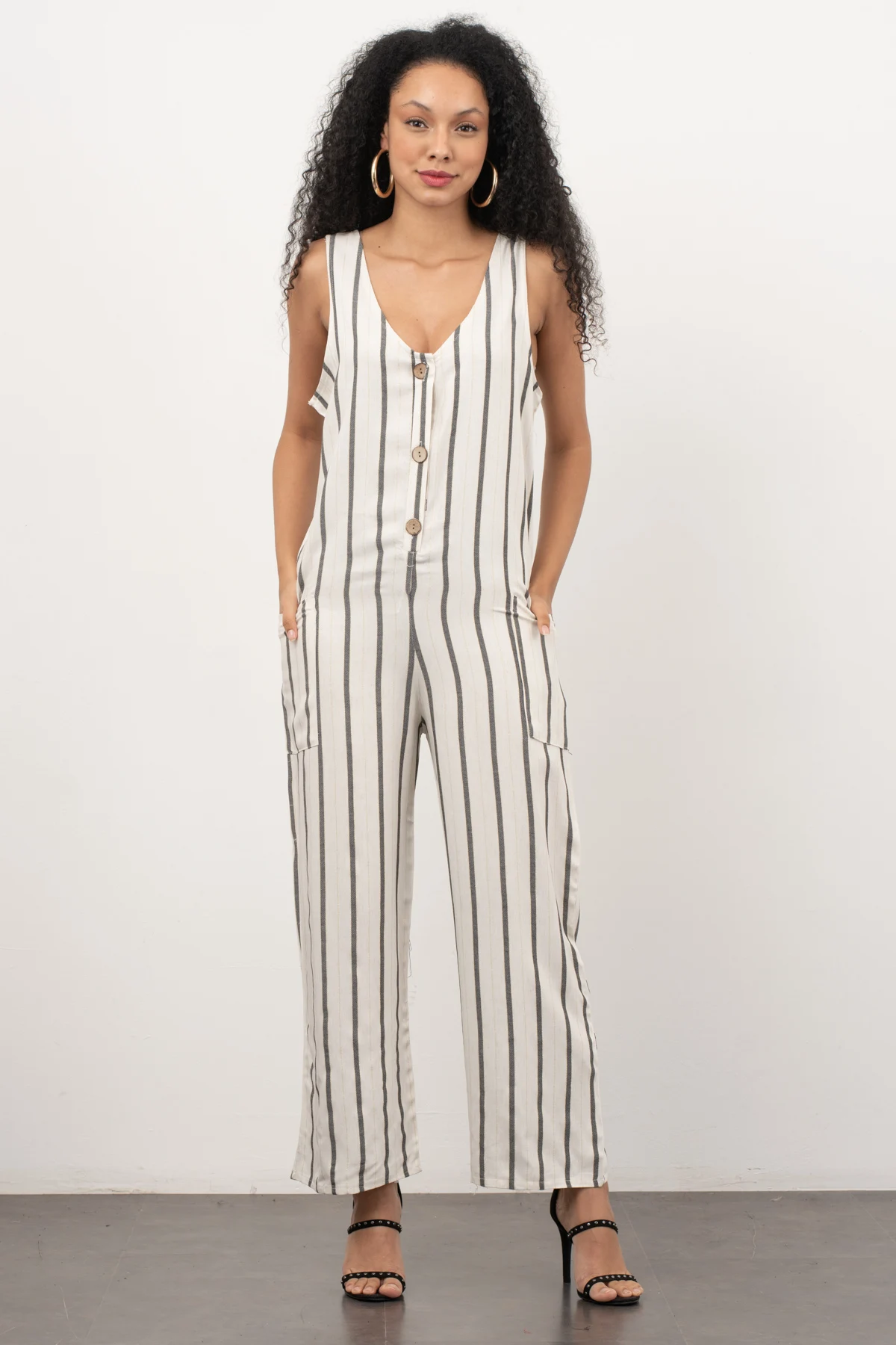 

Raw white Silvery Ribbon Detail Pockets Temporary Shed Jumpsuit women new season sleeveless plus trotting boy casual cutout jumpsuit