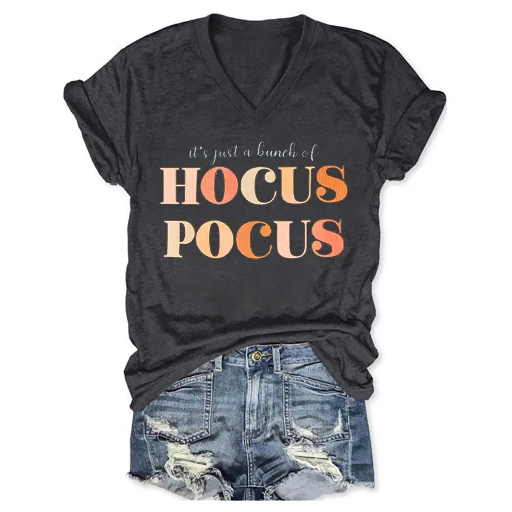 

Rheaclots Women's It's Just a Bunch of Hocus Pocus Printed V-neck Short Sleeve T-Shirt