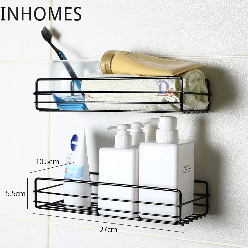 

Punch Free Wall Mounted Bathroom Storage Rack Toilet Shower Basket Shelf Shampoo Holder Shelves Kitchen Storage Organizer Rack