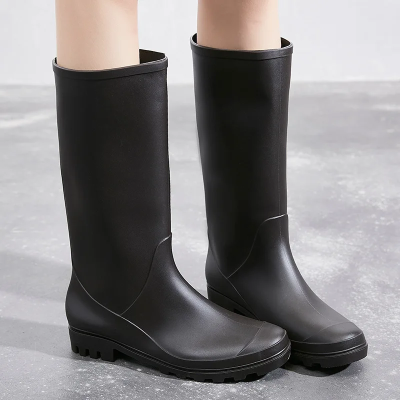 Women Non-slip PVC Rain Shoes High Tube Thicken Rain Boots Outdoor Flat With Knee-High Work Water Shoes Woman
