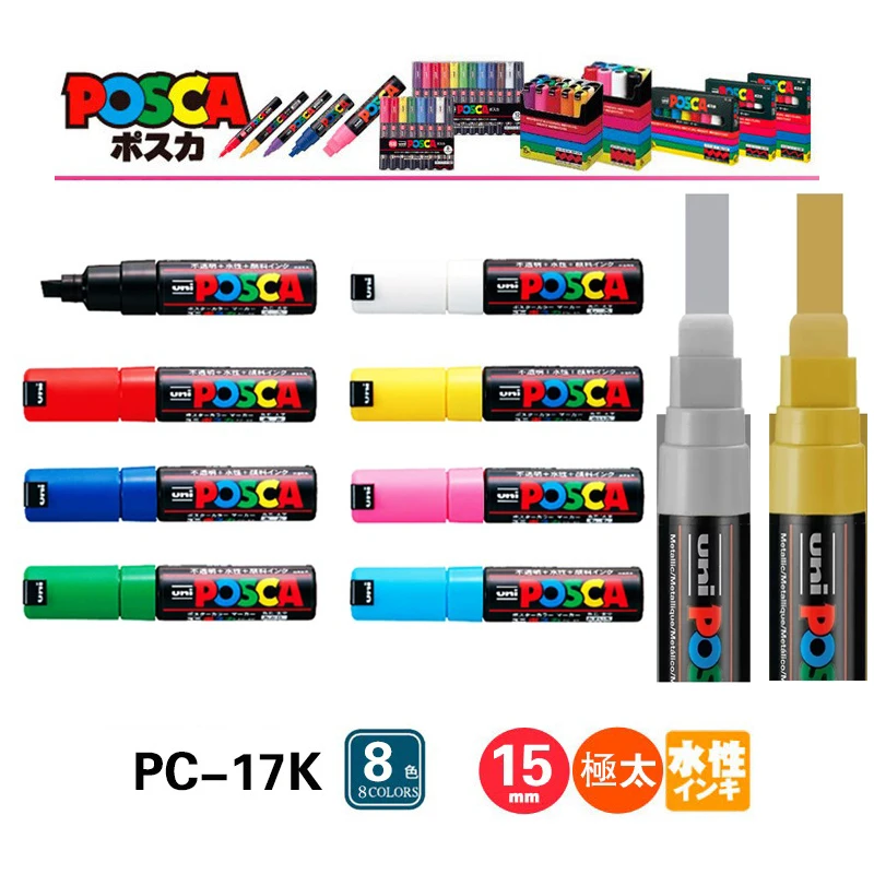 

1pcs UNI POSCA Marker Pen PC-17K 15MM POP Poster Water-based Advertising Graffiti Pen Plumones For Mug Rock Ceramic Art Supplies