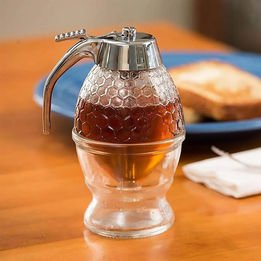 

Honey Dispenser Acrylic Dispenser No Drip 8 Oz Pourer Dispenser, Pot with Stand for Syrup, Sugar, Sauces, Jar with Non Slip