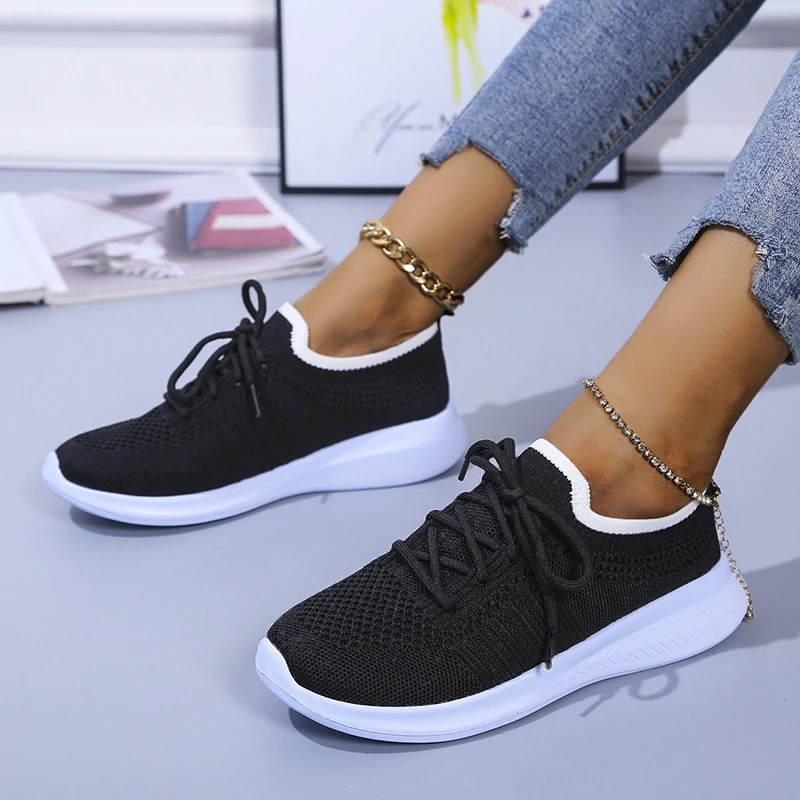 New Spring Weave Comfortable Women's Flat Shoes 43 Walking Lace Up Breathable Mesh Women's Sneakers 42 Lightweight Women's Shoes