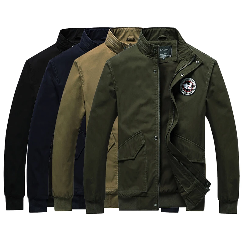 Куртка мужская Тонкая хлопковая на молнии однотонная в стиле ретро