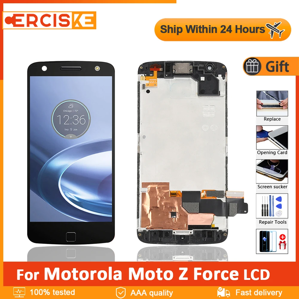 ЖК-дисплей 5 дюйма для Motorola Moto Z Force XT1650 AMOLED сенсорный экран с рамкой и дигитайзером