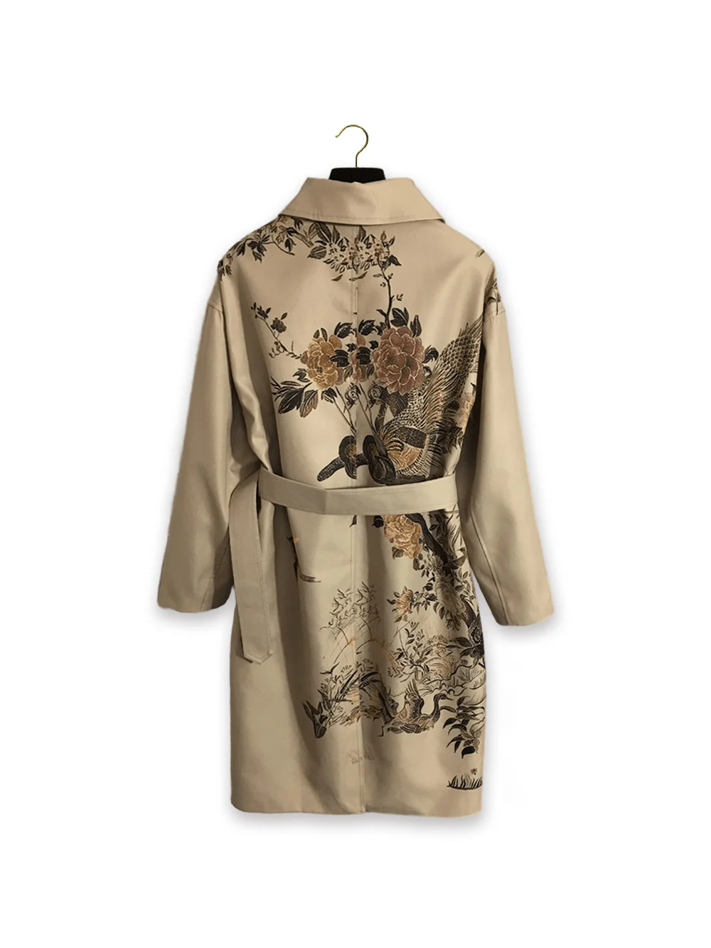 

Длинный плащ с цветочным принтом и поясом на талии для женщин, воротник с лацканами, длинный рукав, наряд цвета хаки, Азиатский стиль хайстрит, осень