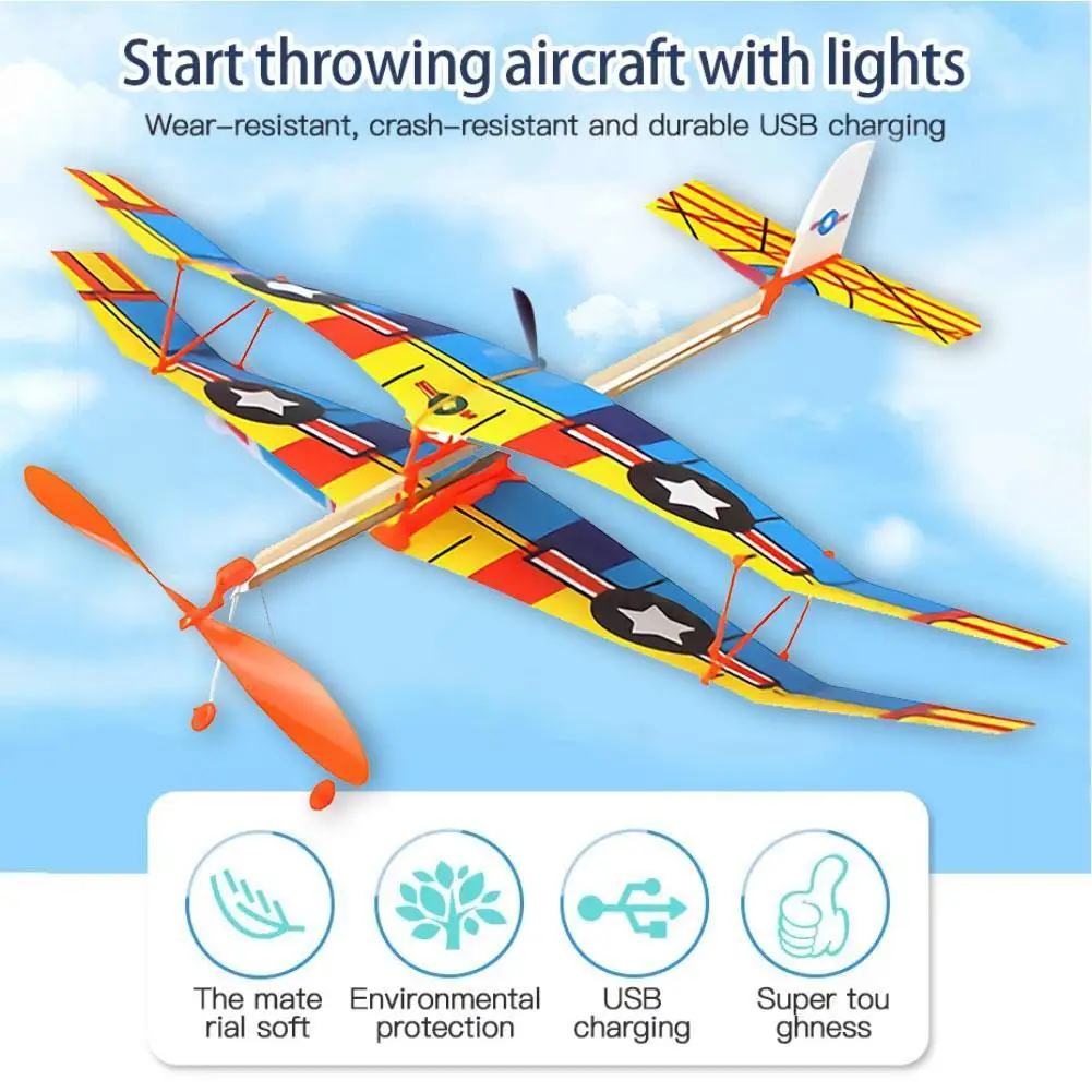 

Hand Throw Flying Planes Elastic Rubber Band Plane Assembly Model Toys For Children Diy Toy B0h8