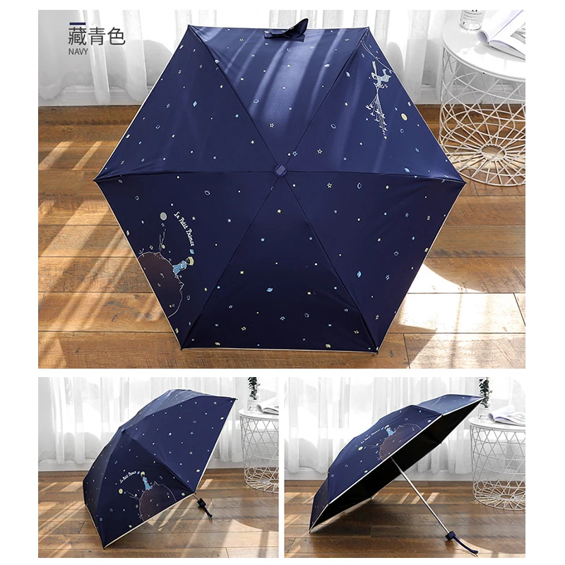 Windproof Anti UV Folding Umbrella Little Prince Umbrella Mini Pocket Umbrellas Black Coating Girl Small Umbrellas Protable images - 6