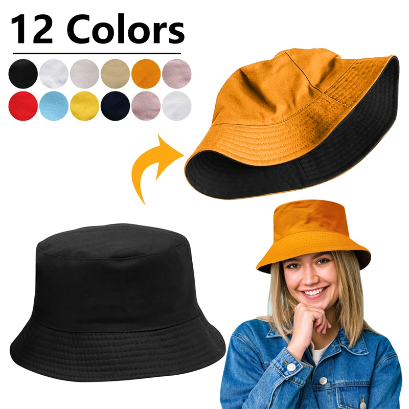 

Cotton Summer Foldable Bucket Hat Unisex Women Outdoor Sunscreen Hat Pure Color Fishing Hunting Cap Men Basin Chapeau Beach Cap