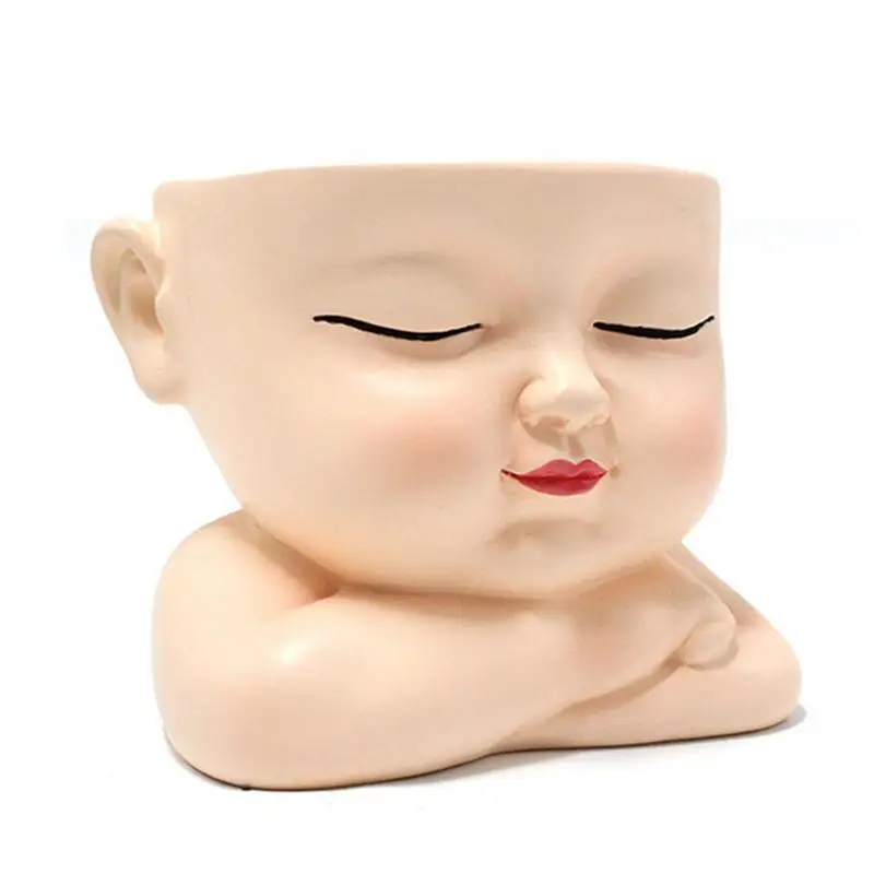 

Face Planter Cute Baby Closed Eyes Face Pots For Plants Resin Head Planter With Drainage Hole Face Planters For Indoor Outdoor