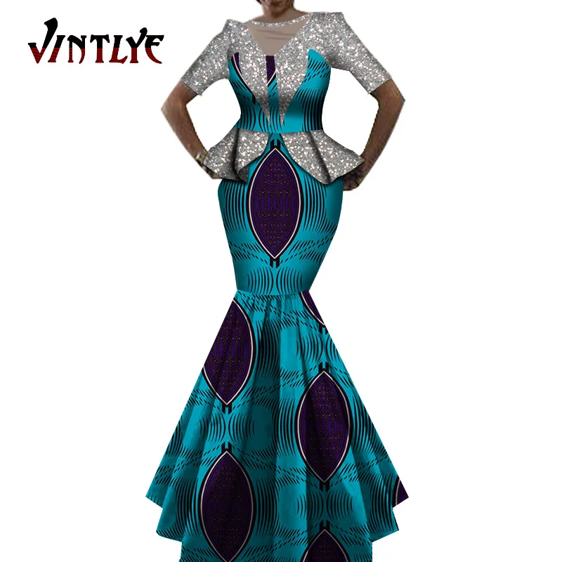 Fashion Women Maxi Long Dresses African Ankara Print Dresses Elegant Dashiki Party Wedding Evening Gowns African Clothes Wy1185