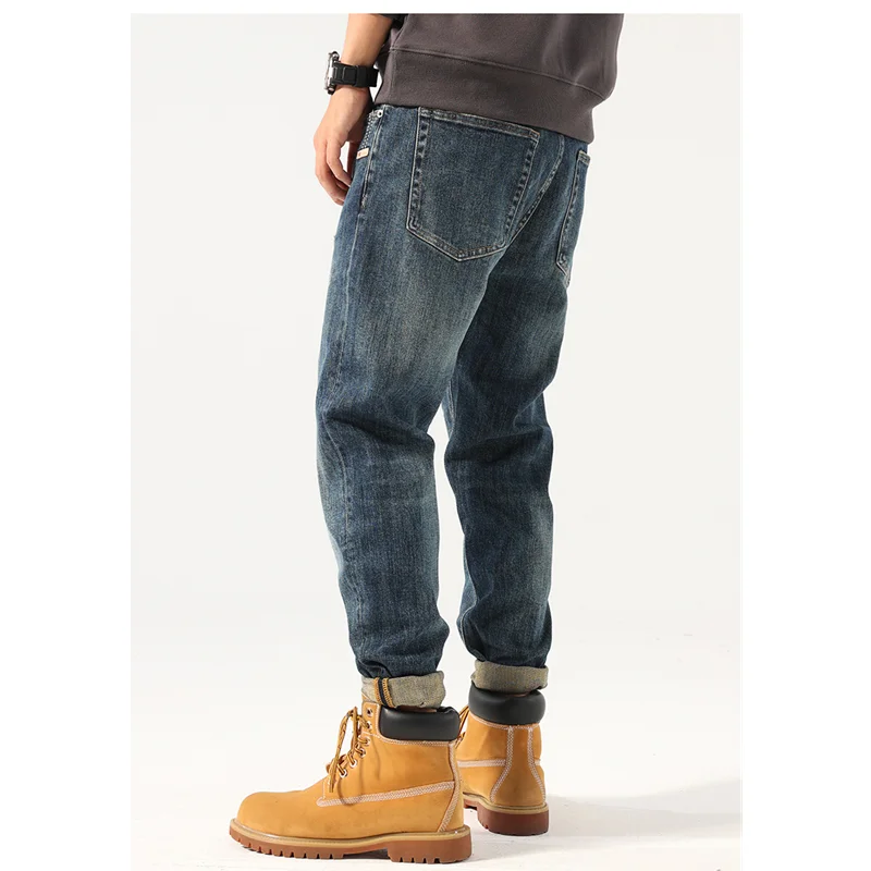 Streetwear Men Autumn and Winter New Style Straight Loose Cylinder Jeans Vintage Chaopai Comfortable Blue Harun Trousers Female