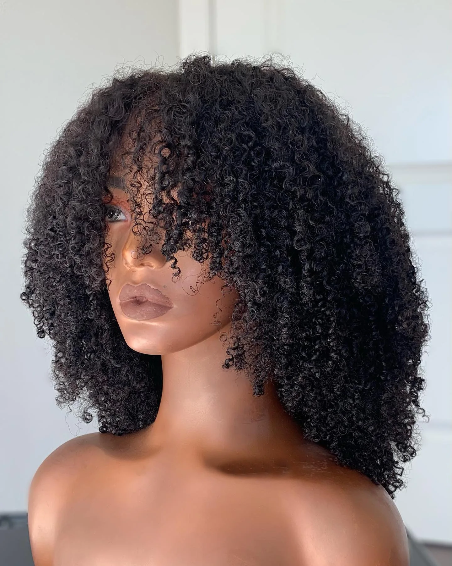 Afro Kinky Curly Wig With Bangs Glueless Full Machine Made Brazilian For Women 180 Density Remy Short Curly Human Hair Wigs