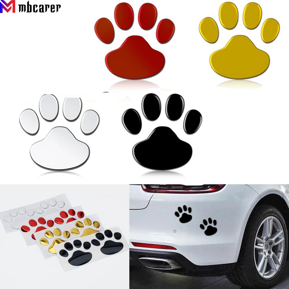 

2Pcs/Set Car Stickers and Decals Paw 3D Animal Dog Cat Bear Foot Prints Footprint Decal Car Sticker Silver Red Black Golden