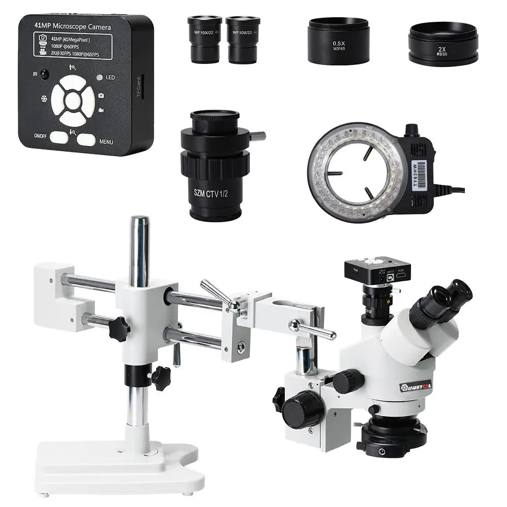 

Мультикулярный Тринокулярный стереомикроскоп muтабурет 3,5x 7X 45X 90X с двойной стрелой и увеличением + микроскоп с камерой 41 МП для промышленных ПК