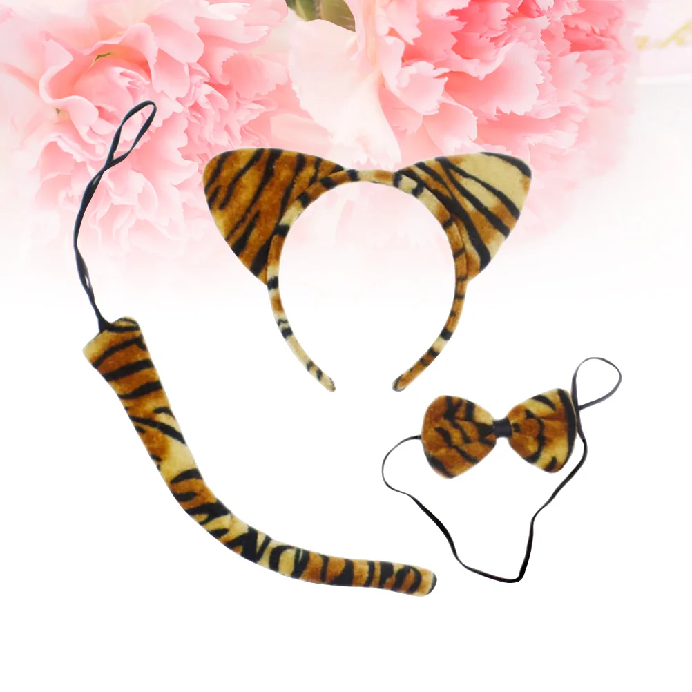 

3Pcs Kids Cat Ears Headband Bow Ties Tail Set Party Cosplay Costume (Tiger Stripe)