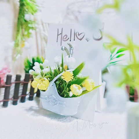 Металлическая корзина для цветов ZTOYL для кукольного домика 1:12