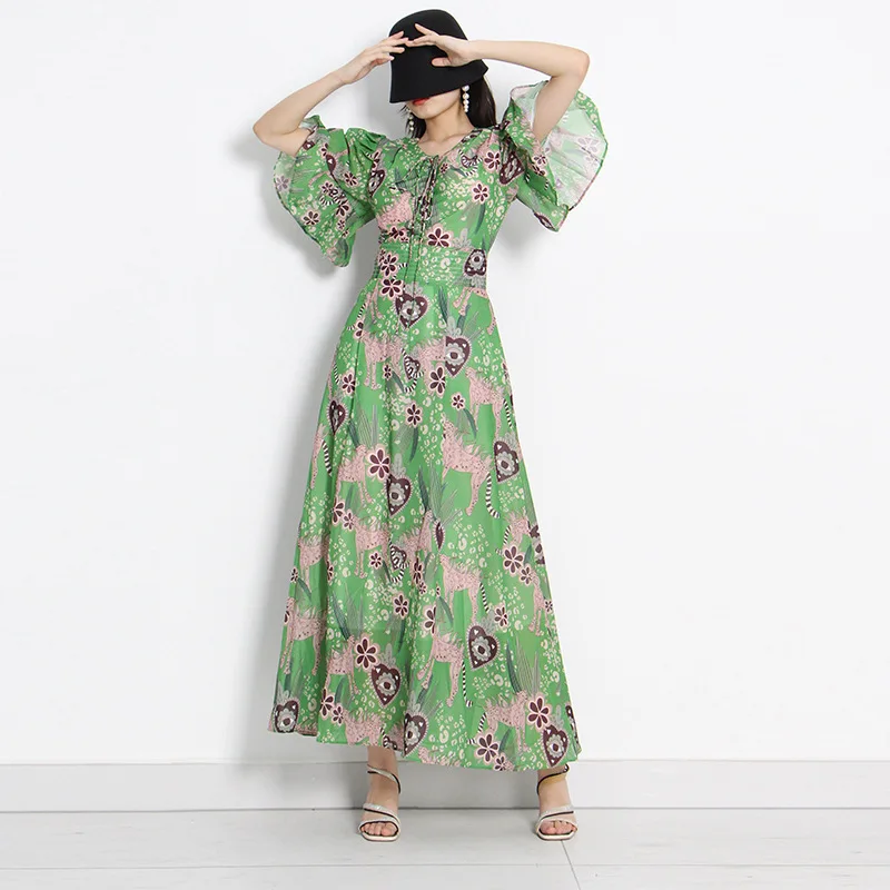 

Элегантные платья для женщин 2022 летнее женское роскошное праздничное Цветочное платье женская модная дизайнерская Высококачественная пра...