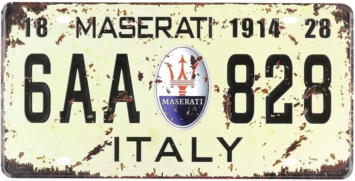

Maserati 6AA-828, винтажный металлический жестяной знак с тиснением для номерного знака, ретро номерной знак для гаража, Настенный декор, металличе...