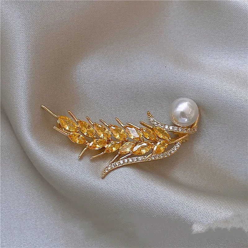

Fashion Atmosphere Golden Wheat Ear Citrine Brooch Ladies Casual Sweater Jewelry Accessories