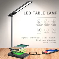 multifunctiona led desk lamp with wireless charger 3 color touch sensitive control dimmable table reading lamp for office