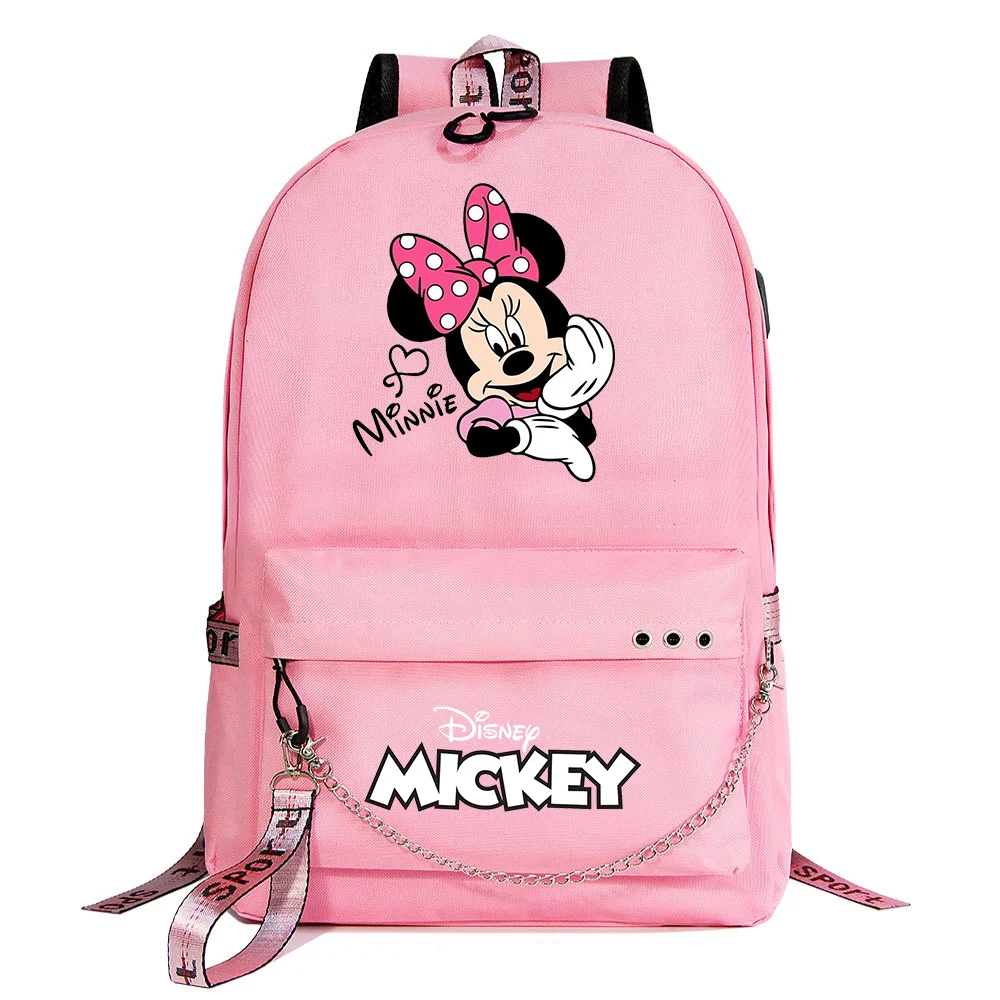 

Disney Mickey Minnie Mouse Backpacks Students School Bag Women Men Causal Travel Laptop Backpack with Charging USB Teenager