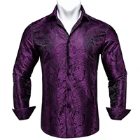 mens purple paisley silk shirts long sleeve casual slim fit mens tuxedo dress shirts business social mens clothing