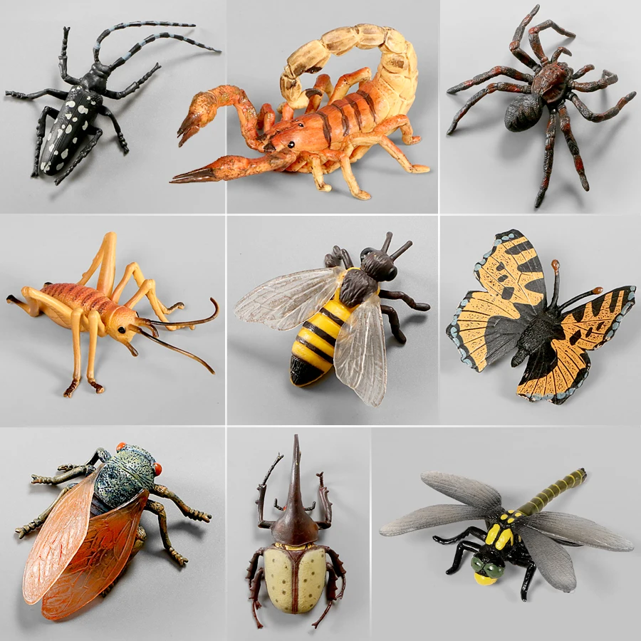 

Insect Models Simulation Stag Beetle Spider Honeybee Lady beetle Mantis Butterfly PVC Animal Models Decoration Figurine toys
