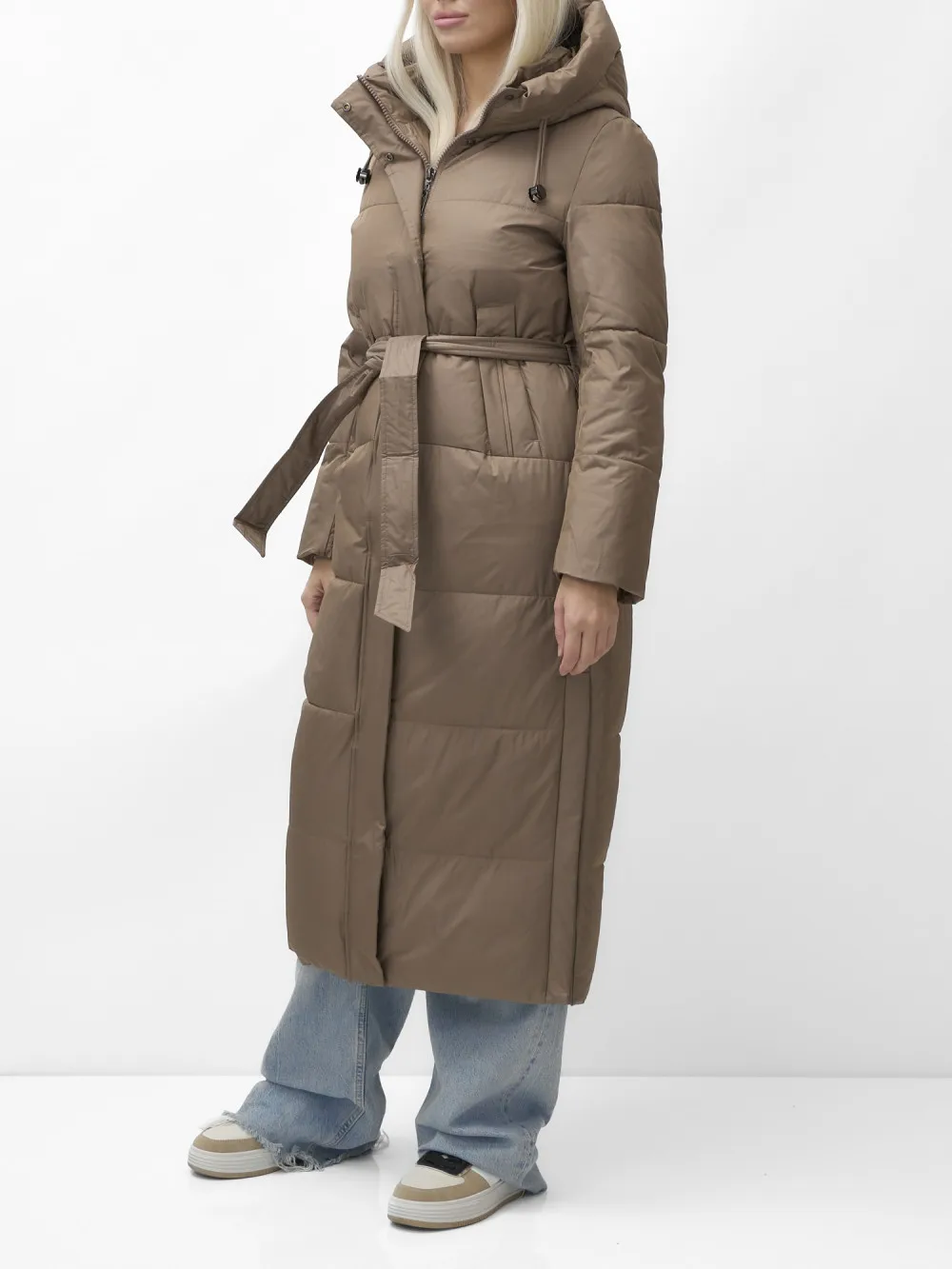 Пальто утепленное стеганное зимнее с капюшоном женское AD9605K