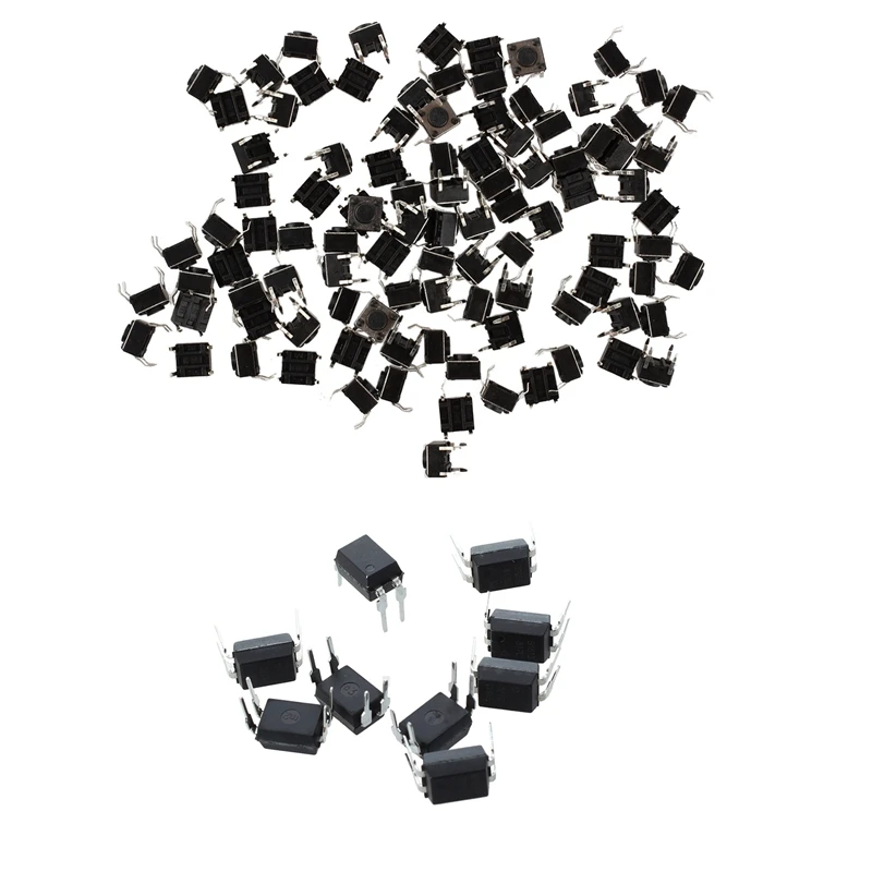 

100 Pcs 6X6X4.5Mm Panel PCB Momentary Tactile Tact Push Button Switch 4 Pin DIP & 10 PCS 4 DIP Optocoupler IC 817C