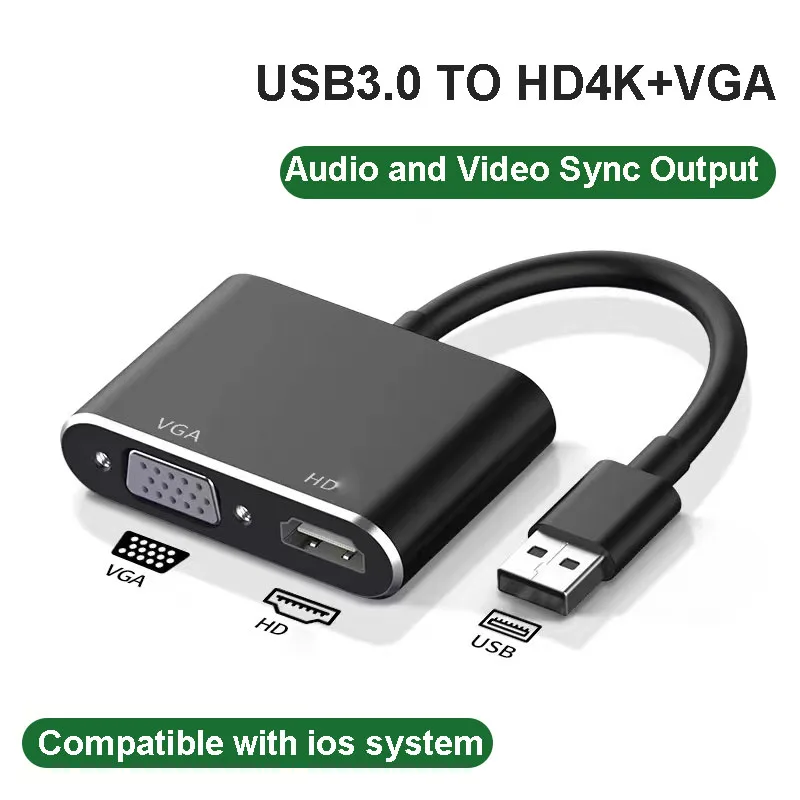 

Basix 2 in 1 USB 3.0 Hub to HDMI-compatible VGA Adapter 1080P Multi-Display USB to Converter for Windows 7/10 OS PC Accessories