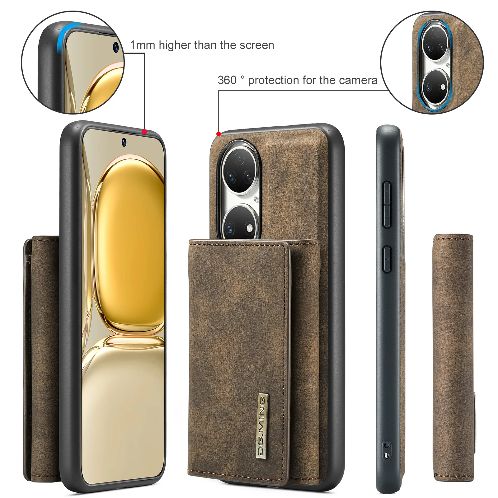 

2In1 PU Leather Vintage Wallet Bag Magnetic Detachable Back Case Holder Card Slots Kickstand Cover For Huawei P50 / P50 PRO