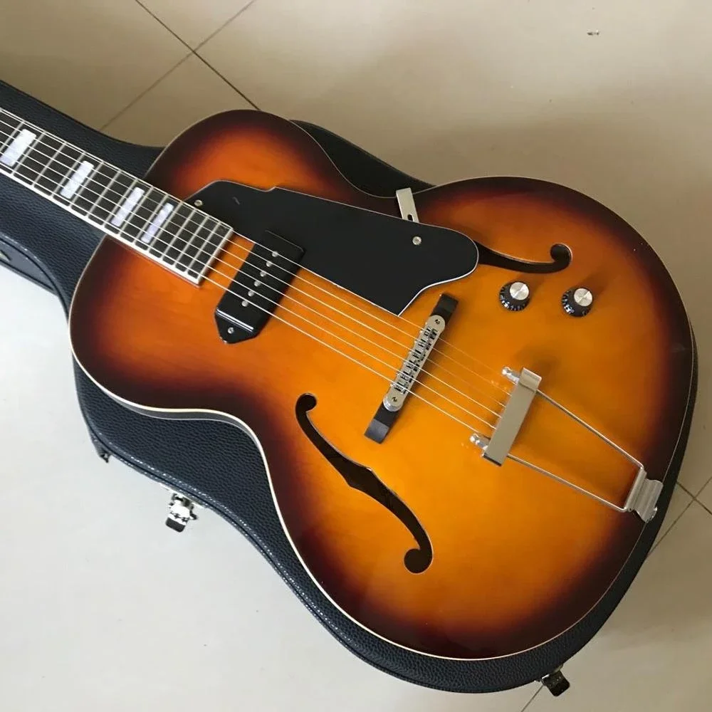 

Сделанная на заказ Высококачественная джазовая гитара Archtop, 6-струнная электрическая гитара, VS гитара, полый корпус, двойное F-отверстие P90 Зв...