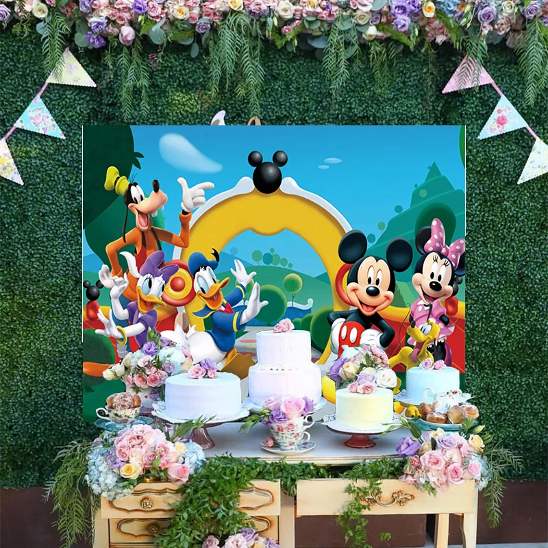 

Disney Mickey Minnie Mouse Cartoon Amusement Park Photography Backgrounds Banner Baby Happy Birthday Party Backdrop Decoration
