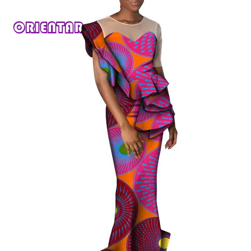 

Traditional Afrian Clothing African Dresses for Women Bazin Riche Robe Africaine Ankara Long Dress Women African Clothes WY8348