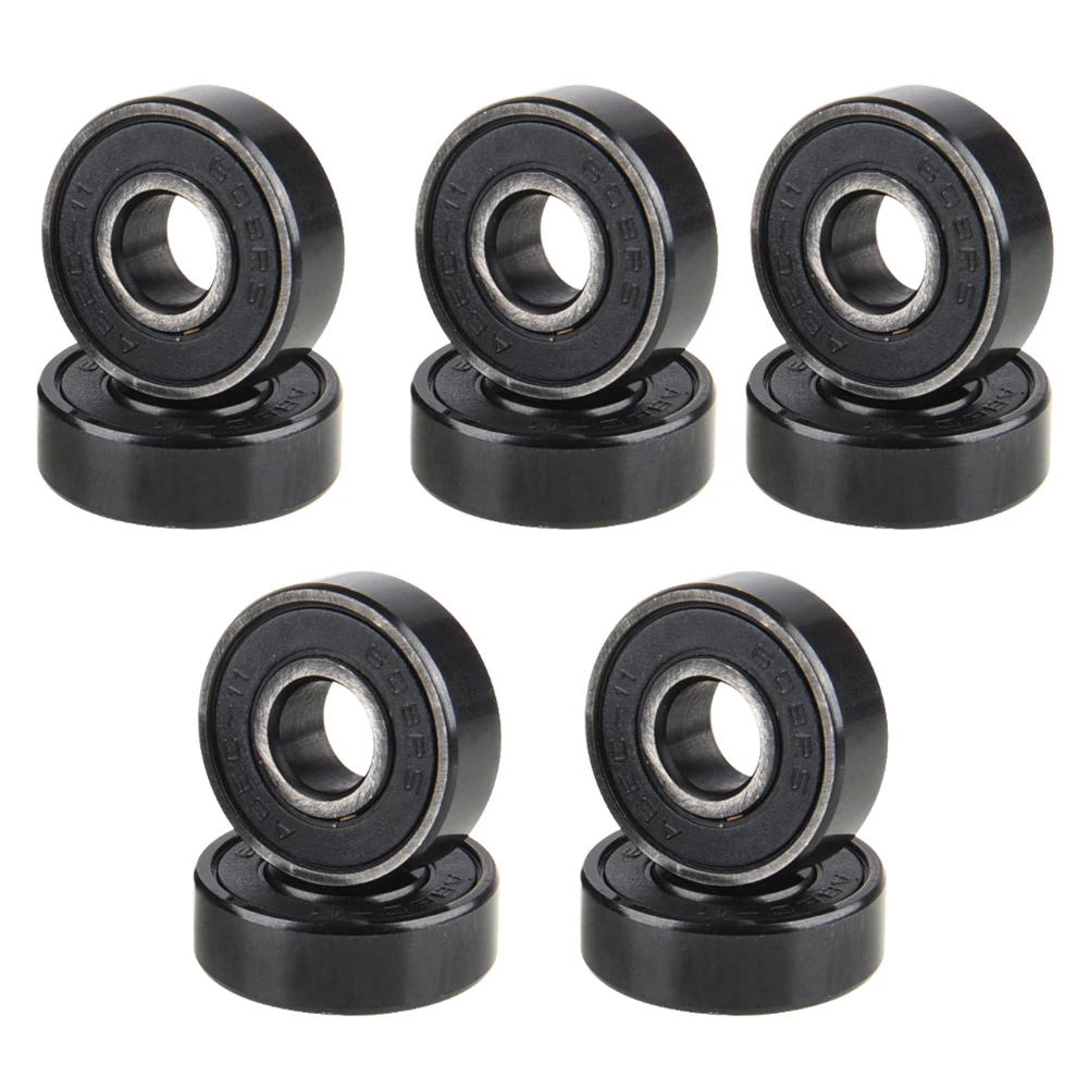 

10 Pieces Of Skateboard Longboard Skate Wheel Bearings 608-2RS 8x22x7mm Black Gold Steel High Speed Box Smooth