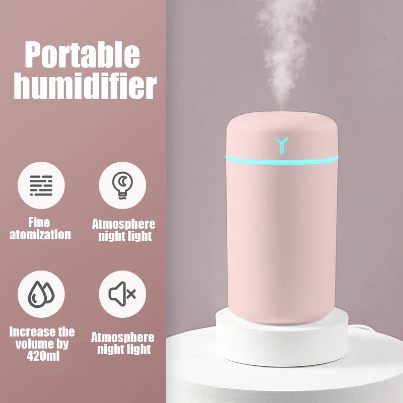 

420ML Air Humidifier USB Ultrasonic Aroma Essential Oil Diffuser Romantic Soft Light Humidifier Mini Cool Mist Maker Purifier