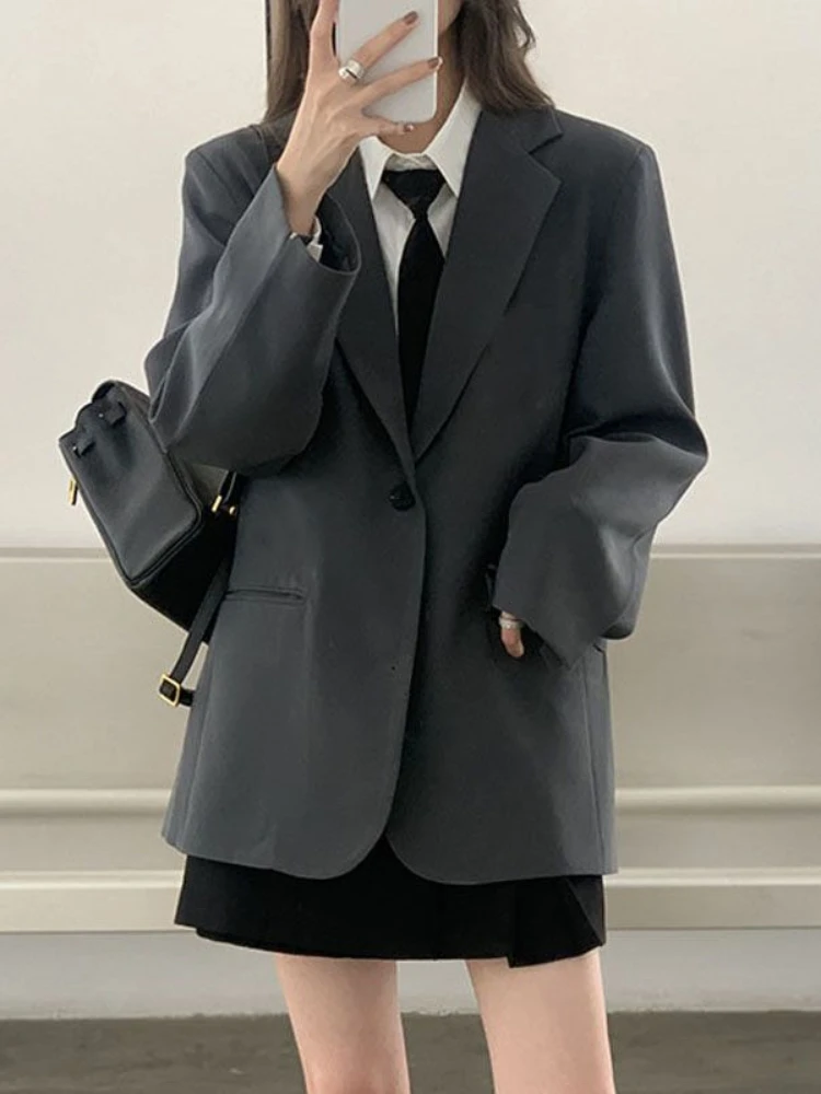 

Women Blazers Preppy Style Fashion Solid Office-look Elegant Coats Casual Chic Notched Korean Long Sleeve Baggy Design Autumn