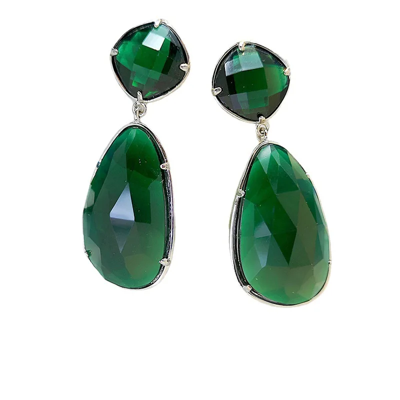 

Candy Color Earrings for Women Crystal Earrings Emerald Palace Style Gorgeous Retro Big Drop-shaped Copper Inlaid Crystal