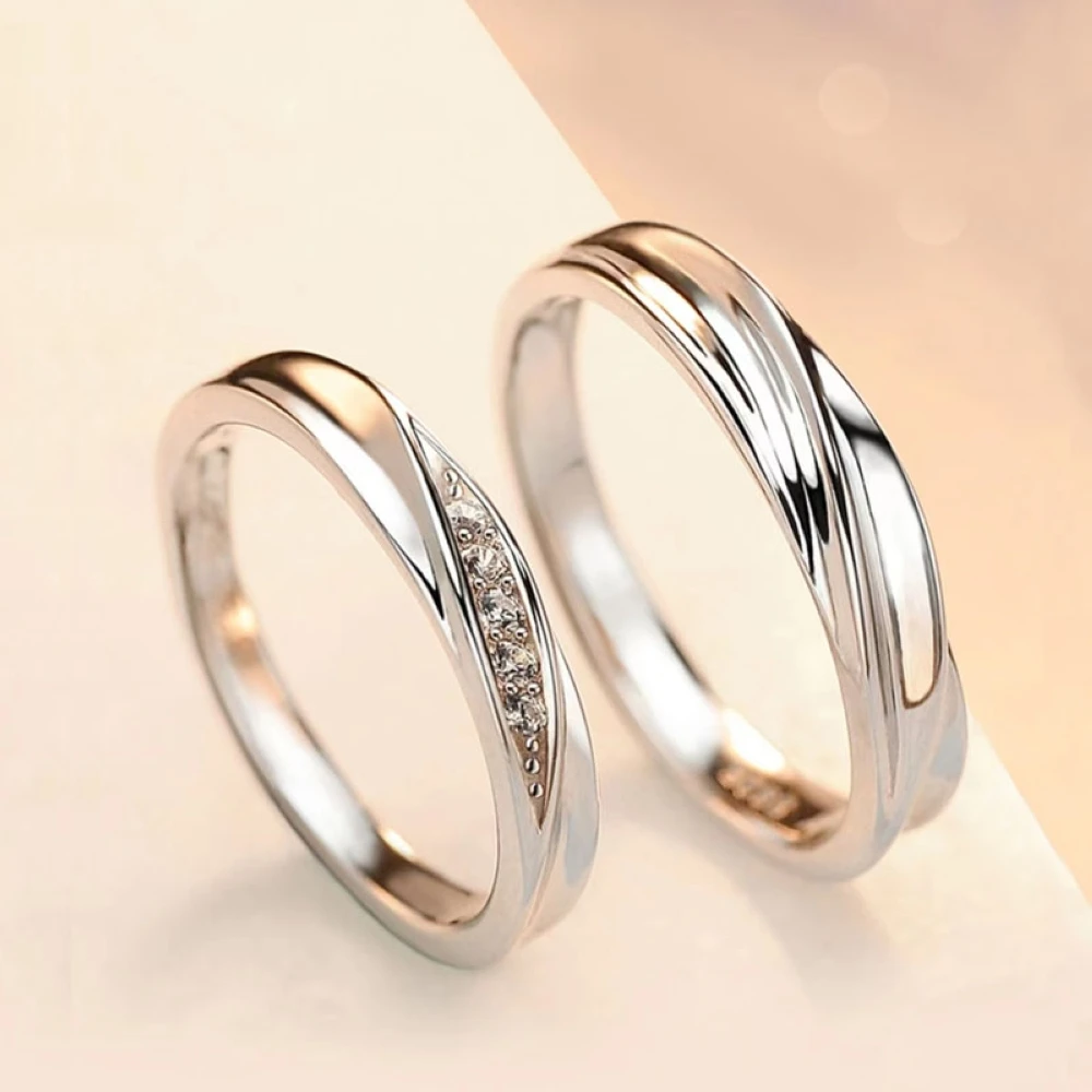 

1Pair Spiral Twist Crystal Copper Plated Platinum Resizeable Open Couple Rings Men Women Adjustable Finger Jewelry Free Shipping