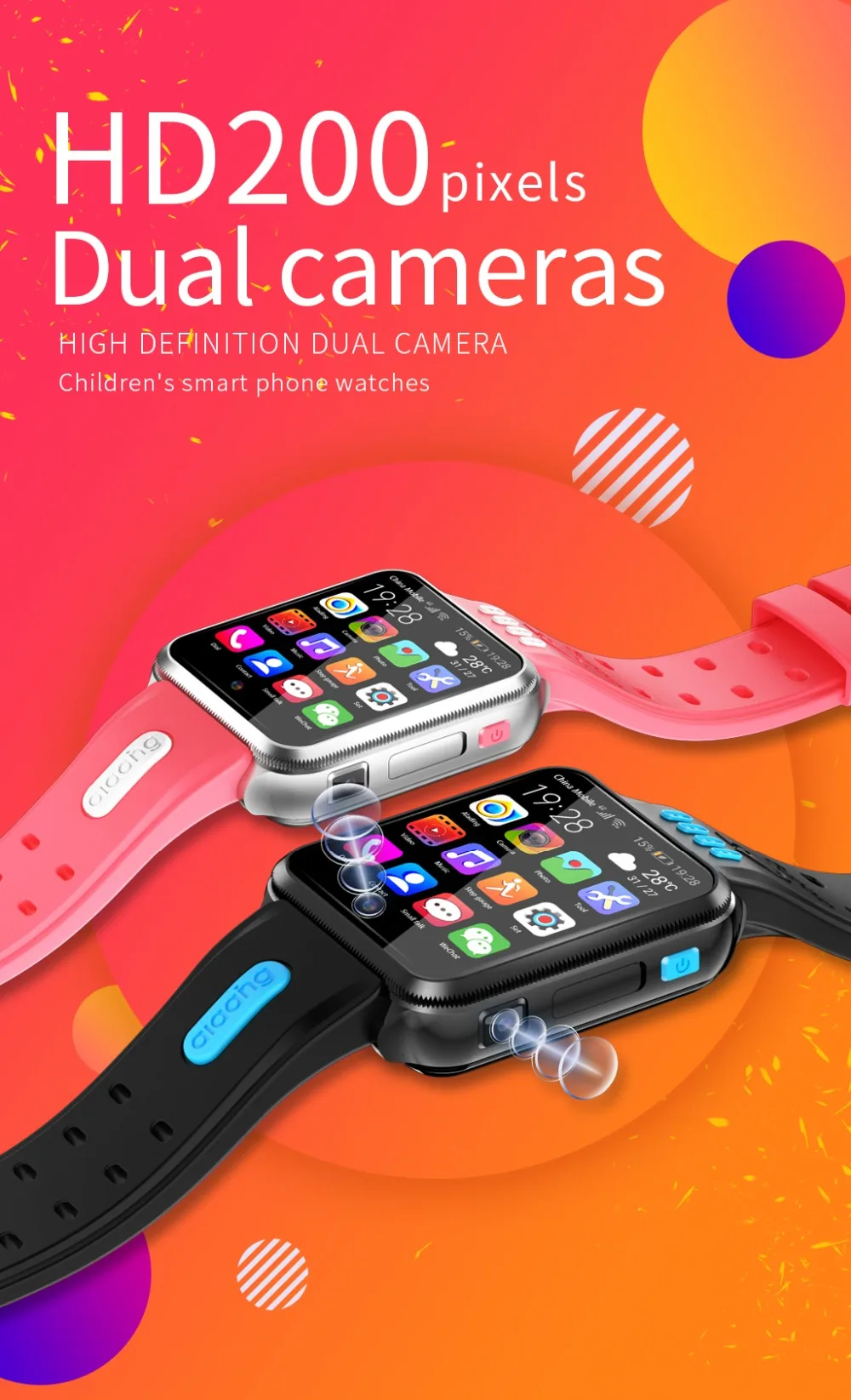 Умные часы с камерой 4G Kids Camera Smart Watch GPS WIFI Tracking Video Call Voice Chat Children Care For Student Boy Girl Smartwatch H1 W5.